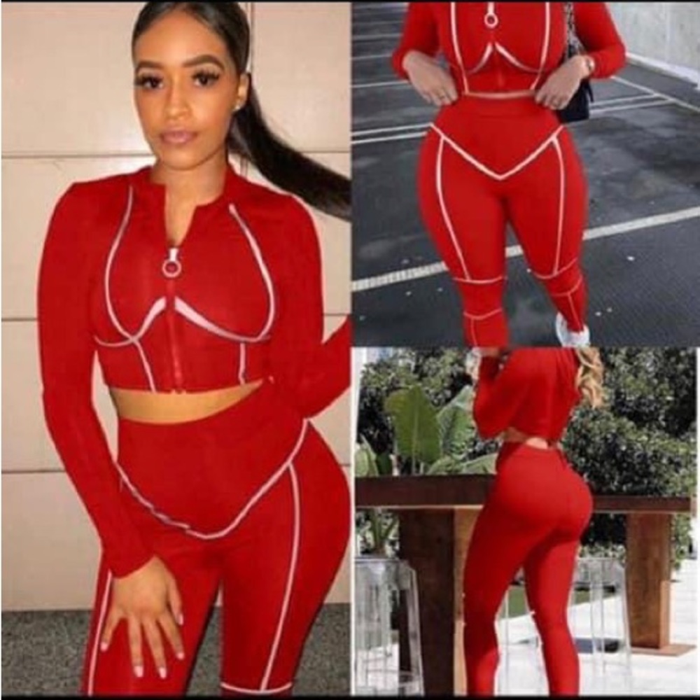 Long Sleeve Hooded Crop Top Pants Stitching 2 Piece Outfit